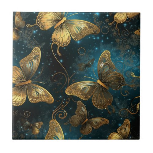 Golden Butterflies Ceramic Tile