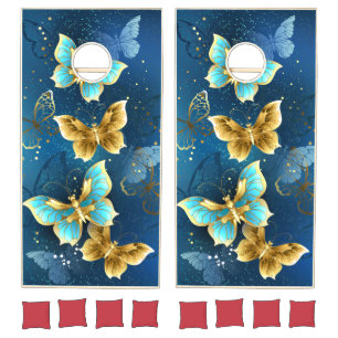 Golden butterflies cornhole set