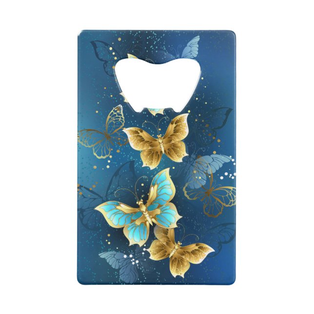 Golden butterflies credit card bottle opener (Front)