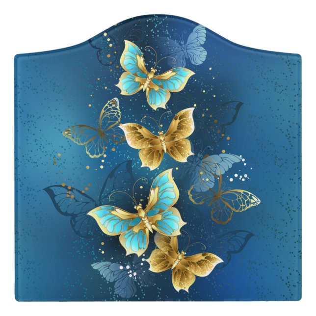 Golden butterflies door sign (Large Crest Front)