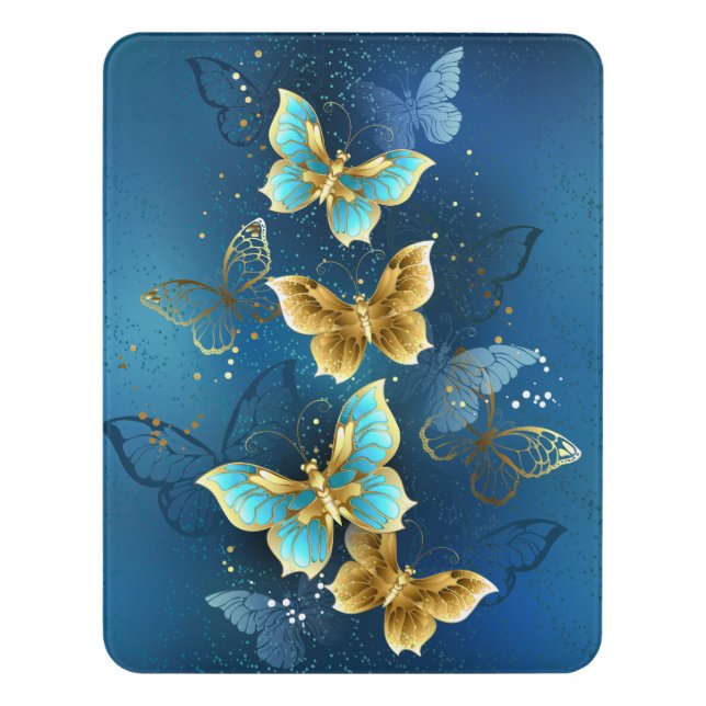 Golden butterflies door sign (Contemporary Vert)