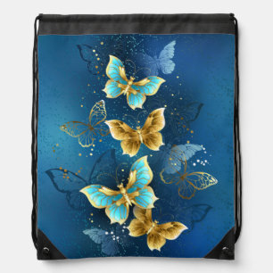 Golden butterflies drawstring bag