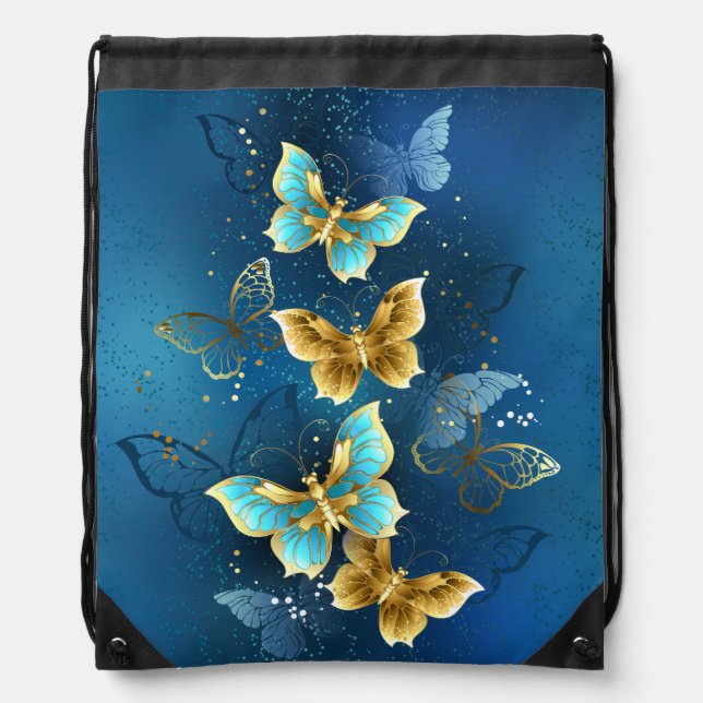 Golden butterflies drawstring bag (Front)