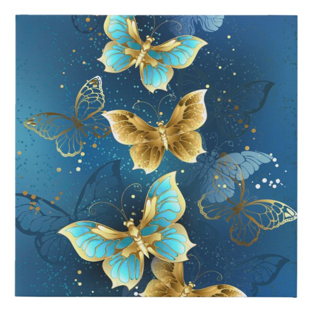 Golden butterflies faux canvas print (Front)