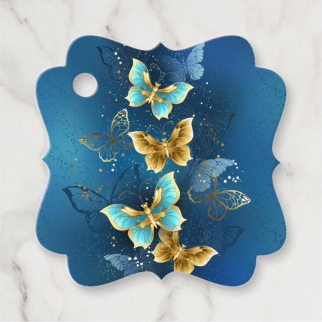 Golden butterflies favor tags (Front)