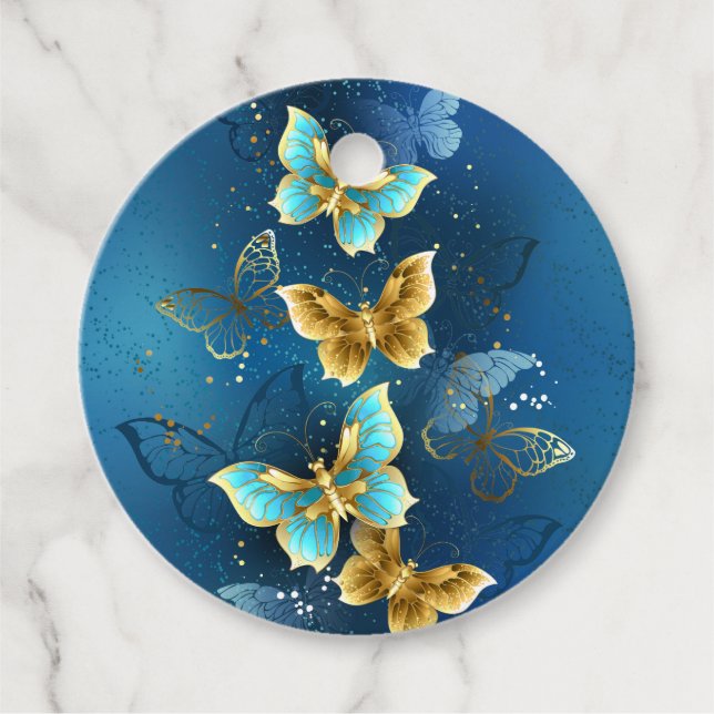 Golden butterflies favor tags (Front)