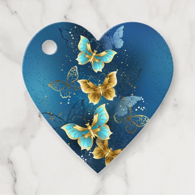 Golden butterflies favor tags (Front)