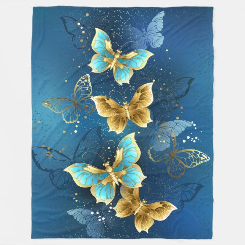 Golden butterflies fleece blanket