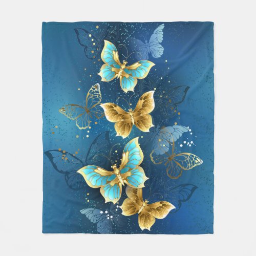 Golden butterflies fleece blanket