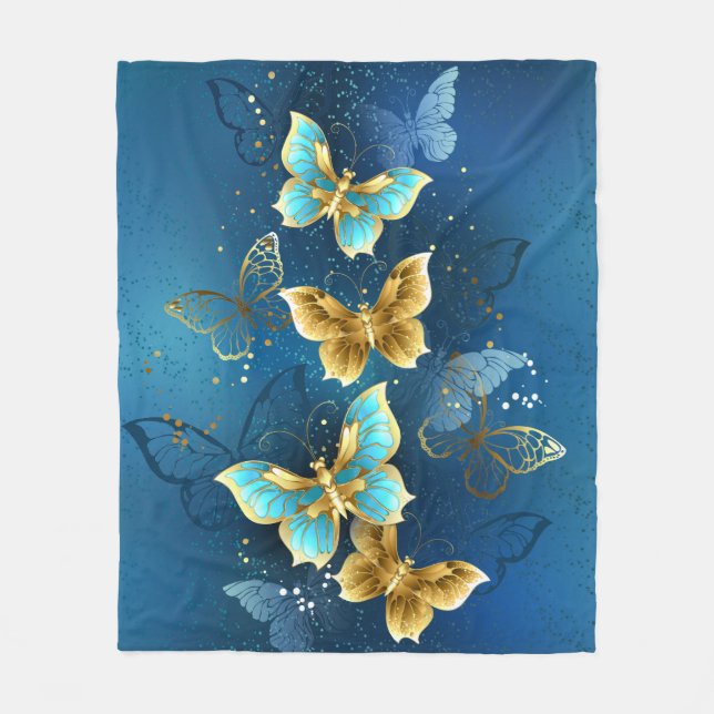 Golden butterflies fleece blanket (Front)