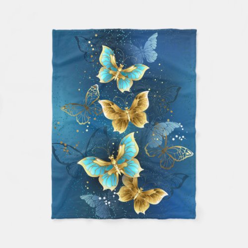 Golden butterflies fleece blanket