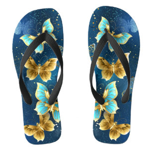 Golden butterflies flip flops