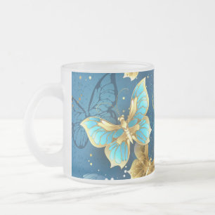 Golden butterflies frosted glass coffee mug
