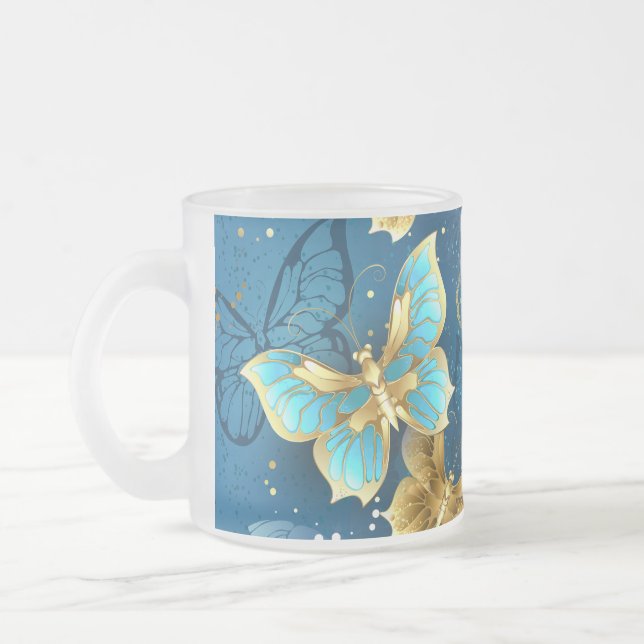 Golden butterflies frosted glass coffee mug (Left)