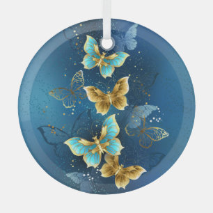 Golden butterflies glass ornament