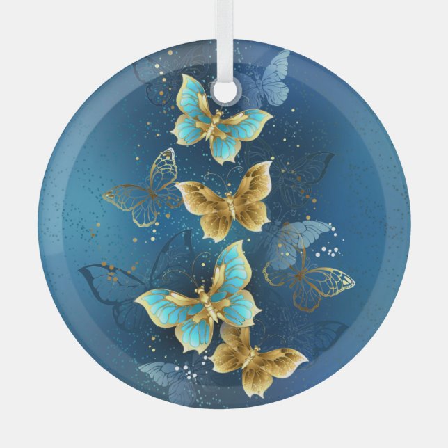Golden butterflies glass ornament (Front)