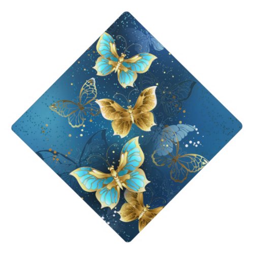 Golden butterflies graduation cap topper