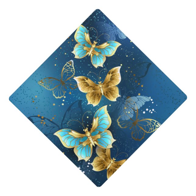 Golden butterflies graduation cap topper (Front)