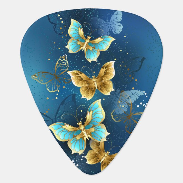 Golden butterflies guitar pick (Front)