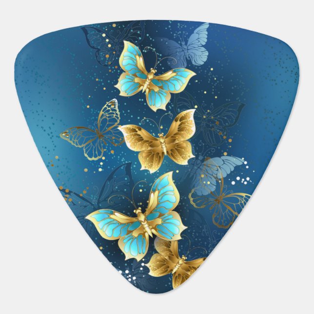 Golden butterflies guitar pick (Front)