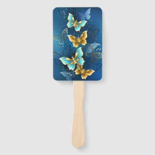 Golden butterflies hand fan