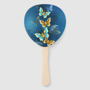 Golden butterflies hand fan