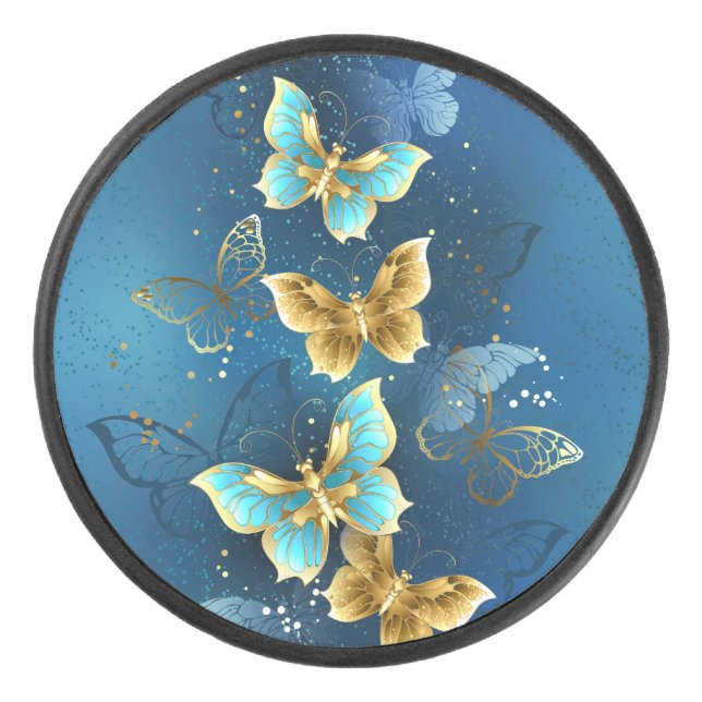 Golden butterflies hockey puck (Front)