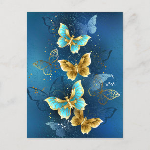 Golden butterflies holiday postcard