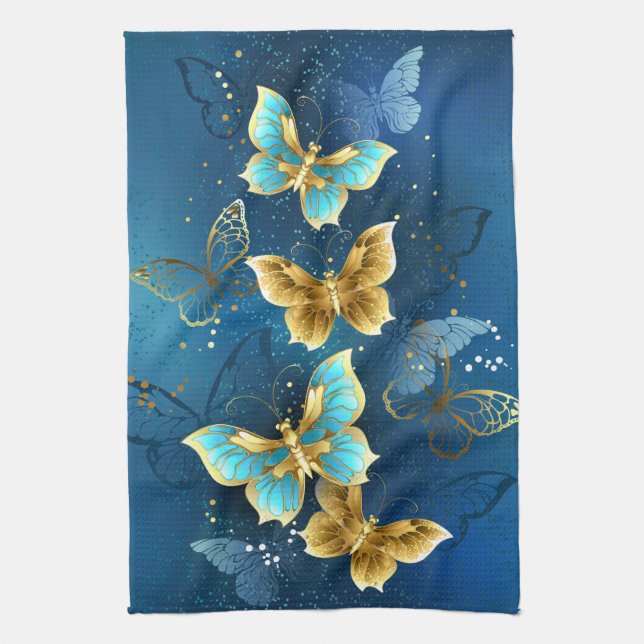 Golden butterflies kitchen towel (Vertical)
