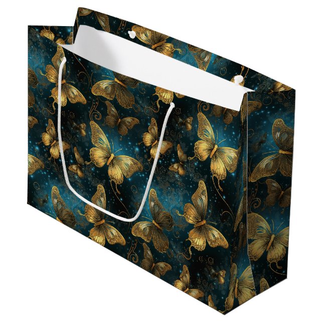 Golden Butterflies Large Gift Bag (Front Angled)