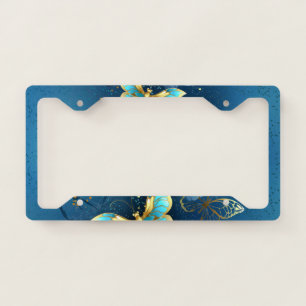 Golden butterflies license plate frame
