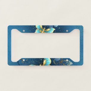 Golden butterflies license plate frame