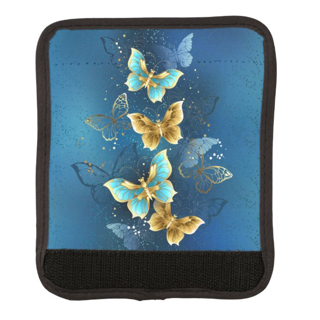 Golden butterflies luggage handle wrap (Front)