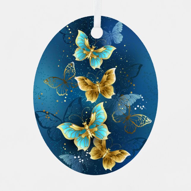 Golden butterflies metal ornament (Front)