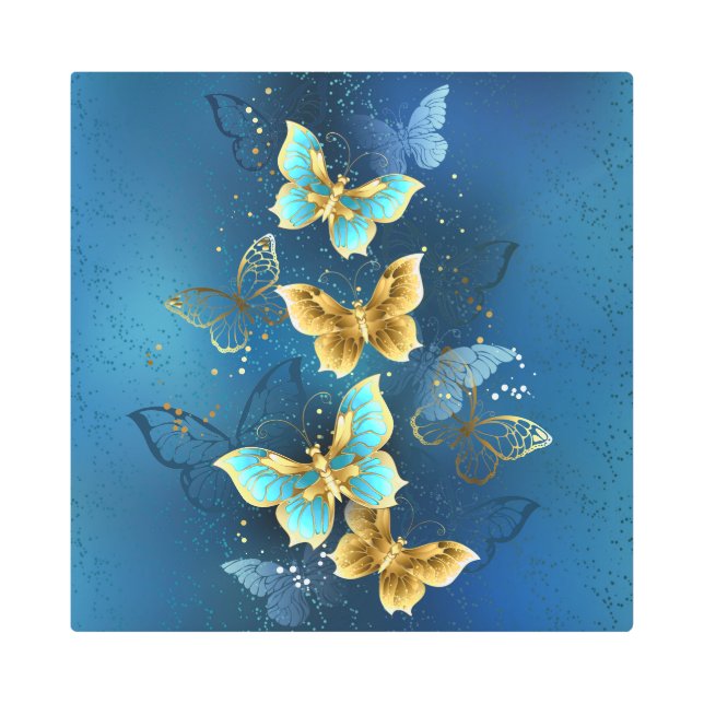 Golden butterflies metal print (Front)