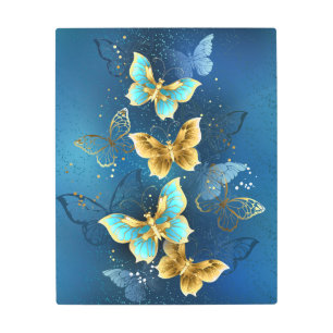 Golden butterflies metal print