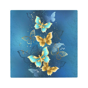 Golden butterflies metal print
