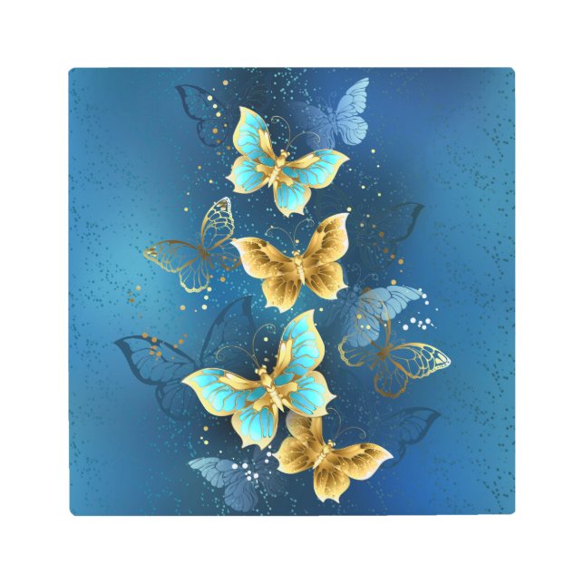 Golden butterflies metal print (Front)