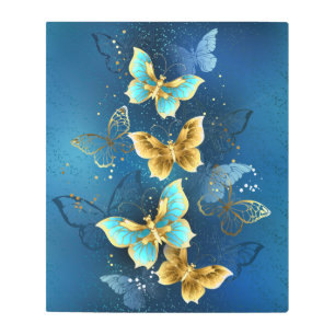 Golden butterflies metal print