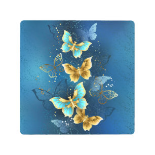 Golden butterflies metal print