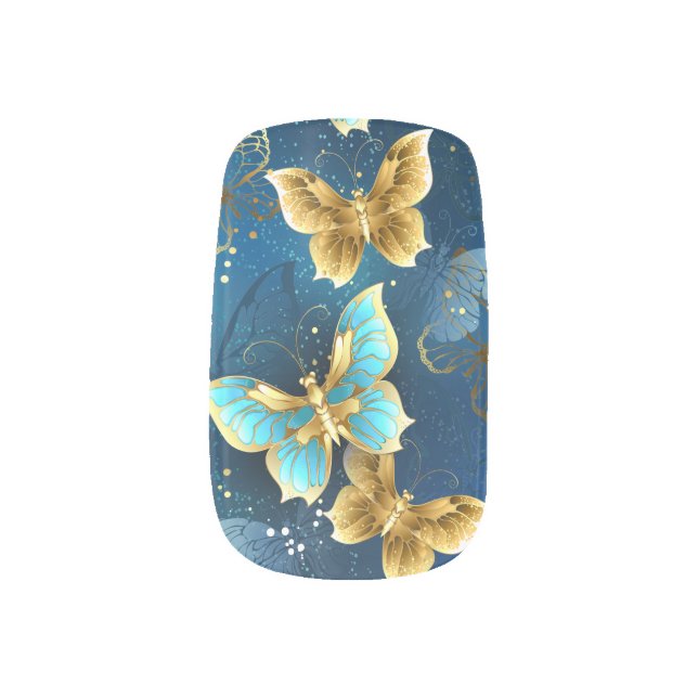 Golden butterflies minx nail art (Left Thumb)