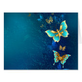 Golden Butterflies on a Blue Background (Front Horizontal)