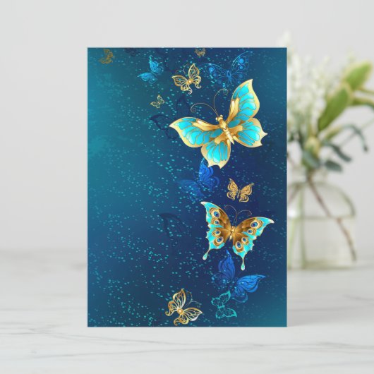 Golden Butterflies on a Blue Background (Standing Front)