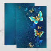 Golden Butterflies on a Blue Background (Front/Back)