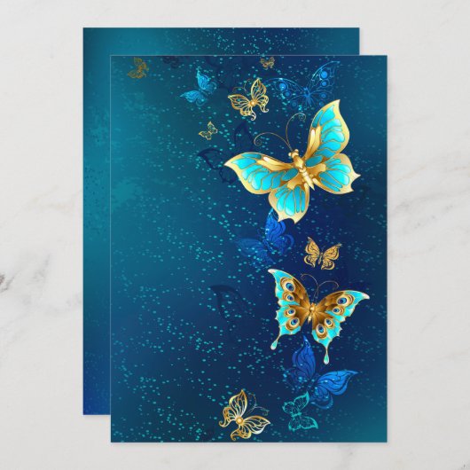 Golden Butterflies on a Blue Background (Front/Back)