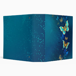 Golden Butterflies on a Blue Background 3 Ring Binder