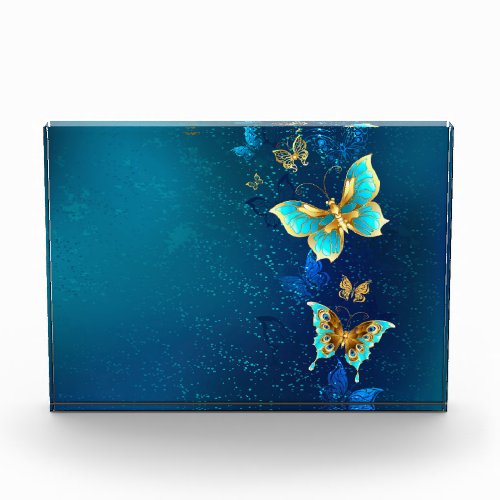 Golden Butterflies on a Blue Background Acrylic Award
