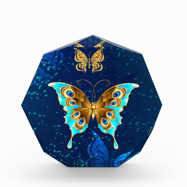 Golden Butterflies on a Blue Background Acrylic Award (Front)