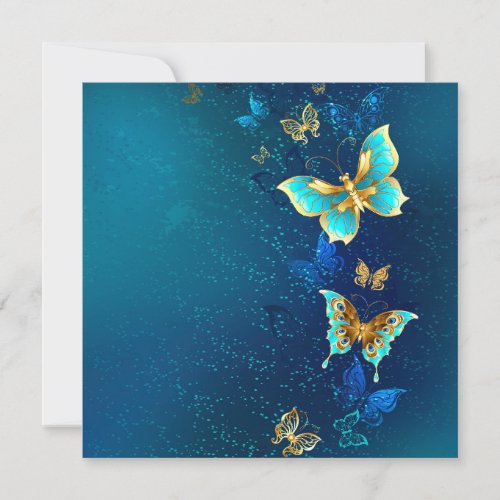 Golden Butterflies on a Blue Background Announcement