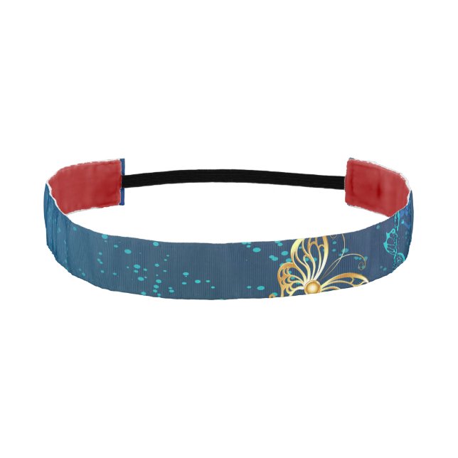 Golden Butterflies on a Blue Background Athletic Headband (Front)